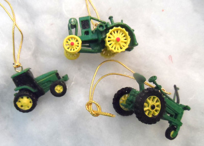 Vintage Ornaments - 3 MINI JOHN DEERE APPROX 1 TO 1.5'' ACROSS - FREE SHIPPING