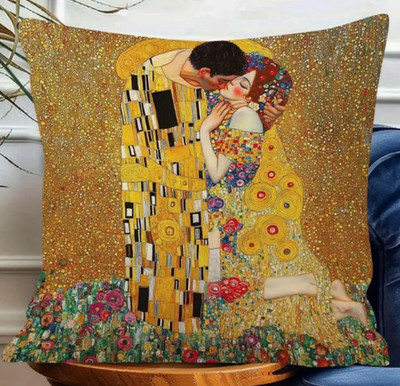 THROW PILLOW COVER- Klimt ''Kiss'' Art Nouveau luxury style short plush pillowcase