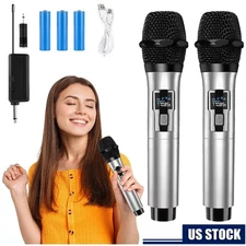 Pro UHF Wireless Dual Handheld Microphone System Set.Rechargeable Karaoke Church