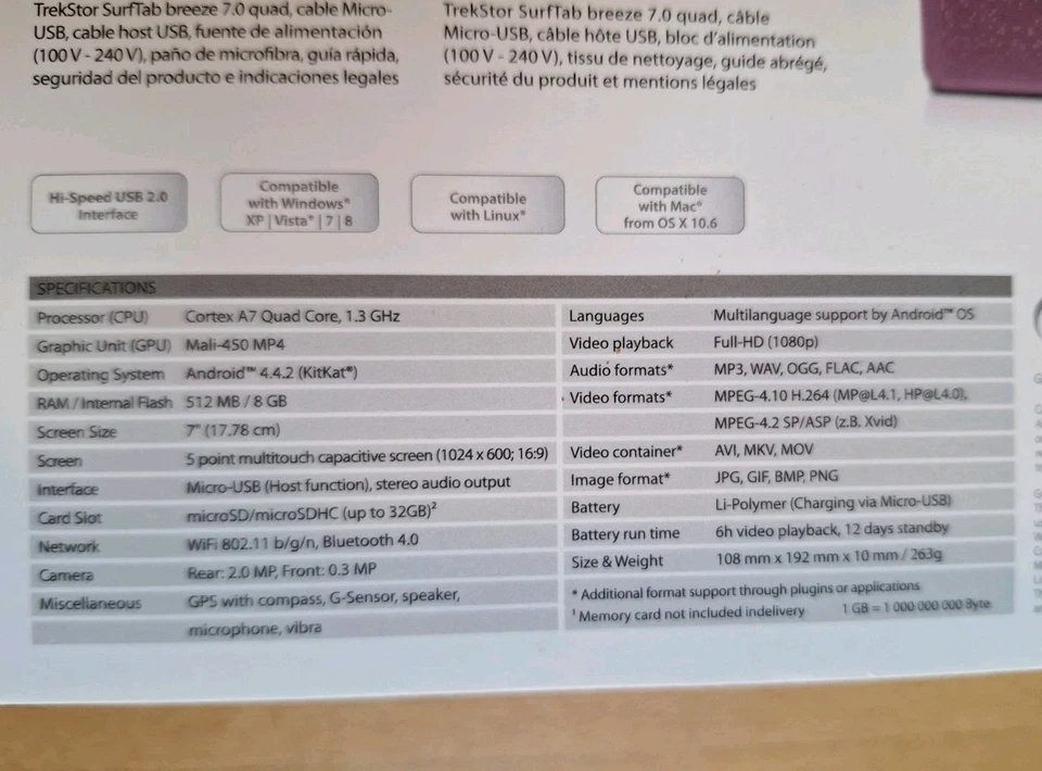 TrekStor SurfTab breeze 7.0 quad 8GB TOP Zustand mit OVP + original Displayfolie - Bild 3 von 4