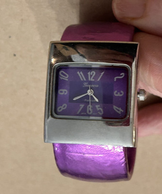 Geneva Purple Cuff Watch Women Wide Band Quartz Bangle Style Working