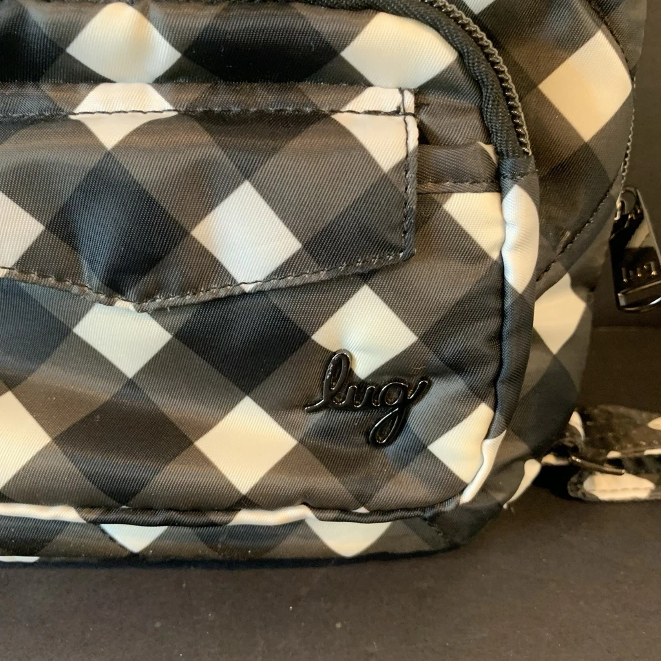 Lug Zipliner Convertible Hobo Bag Black White Gray Crossbody Backpack Nylon - Image 4 of 4