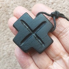 Irish Bog Oak Wood Celtic Shield Cross Pendant Necklace - Celtic, Viking, Pagan