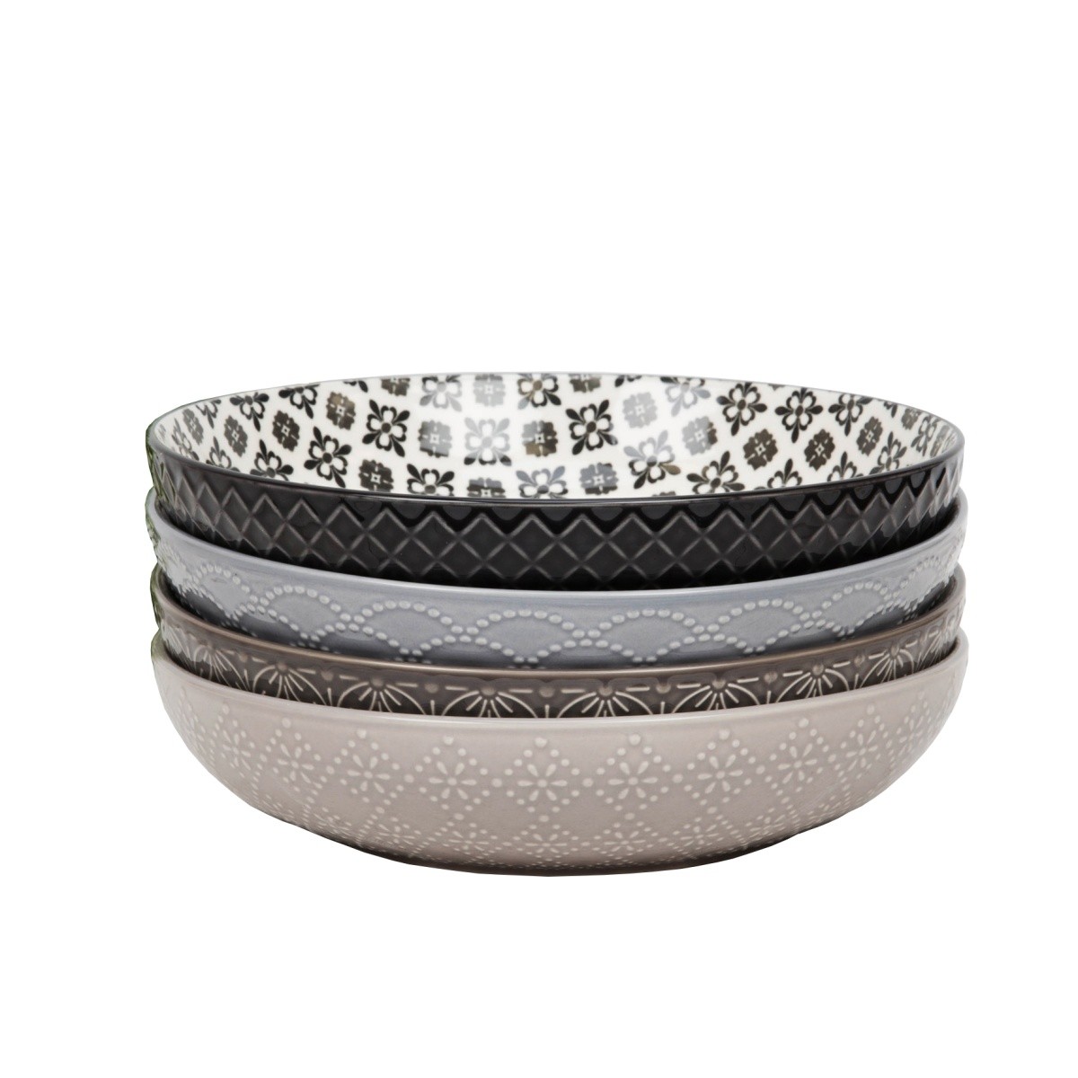 Widdop Unisex Grey Set Of 4 Tile Pattern Pasta Bowls - Image 2