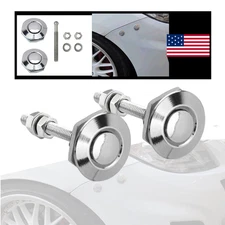 2pc Silver Push Button Quick Release Hood Pin Bonnet Lock Clip Car Bumper Latch