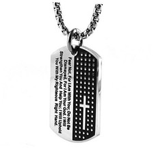 Isaiah 41:10 Jewelry, Stainless Steel Cross Dog Tag Pendant Tag Silver