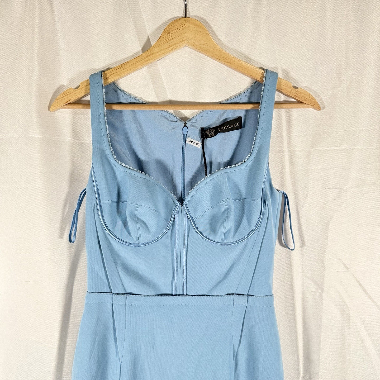 NWT Gianni Versace Light Blue Solid Pattern Dress Modello A78584 Size 36/ USA 2 thumbnail 4