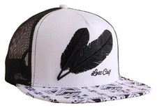 Lost Calf Men's Feather Trucker Hat Flat Bill Adjustable Snapback Cap Hat * NWT
