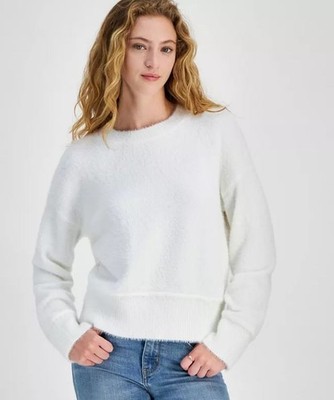 Hippie Rose Juniors Eyelash Sweater Bright White XL | Drop Shoulder Crewneck