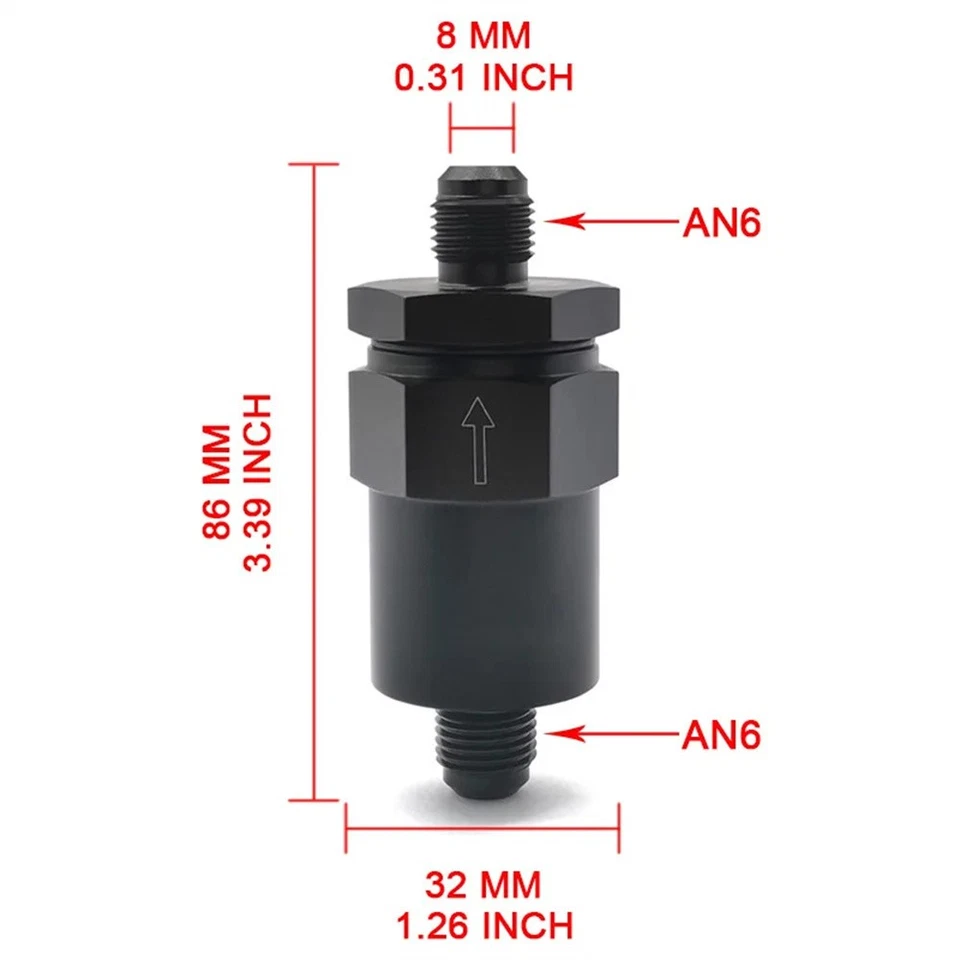 Aluminum Black 6AN Inline Fuel Filter 30 Micron with Flow rate 900 liters/hour - Image 2 of 4