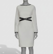 Calvin Klein Women's White Boat Neck Faux-Leather-Trim Crepe Sheath Dress Size 2