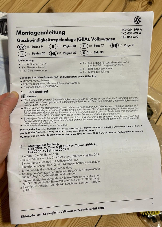 VW Golf 5 оригинальный круиз-контроль модернизации набор GRA MK5 круиз-контроль скорости 1K00 - Изображение 3 из 4