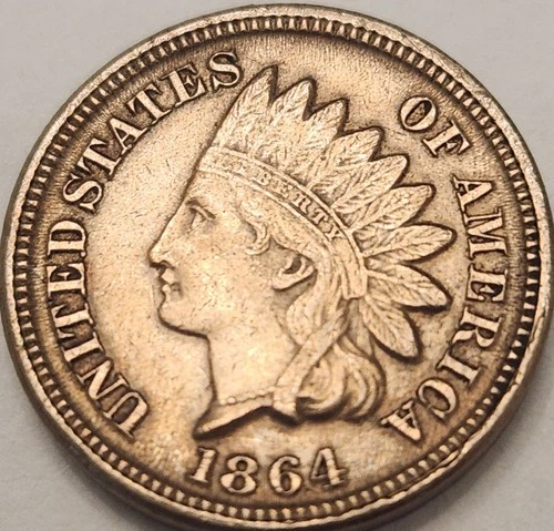 1864 Indian Head Cent, XF Condition, Nice Detail & Original Brown Patina- Bronze