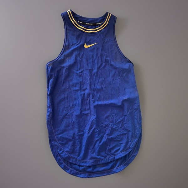 New Nike Glam Running Dri Fit Blue Top Small BV3677-455 Gold Racerback Dri-Fit
