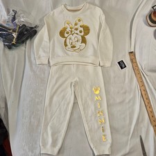 NWT DISNEY MINNIE MOUSE SWEATS SET GIRLS SIZE 4 WHITE WITH METALLIC GOLD