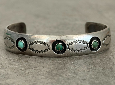 Old Vintage Native American Navajo Shadow box Turquoise silver Bracelet 6.6in