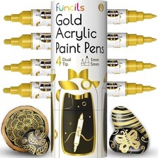 4 Dual Tip Paint Pen Metallic - Fine Tip Medium Acrylic Paint Markers - Gold