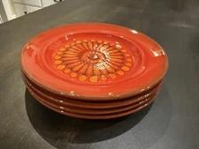 Vintage Metlox Medallion Red Poppytrail 7.5" Set of 4 Salad Plates Cal. USA