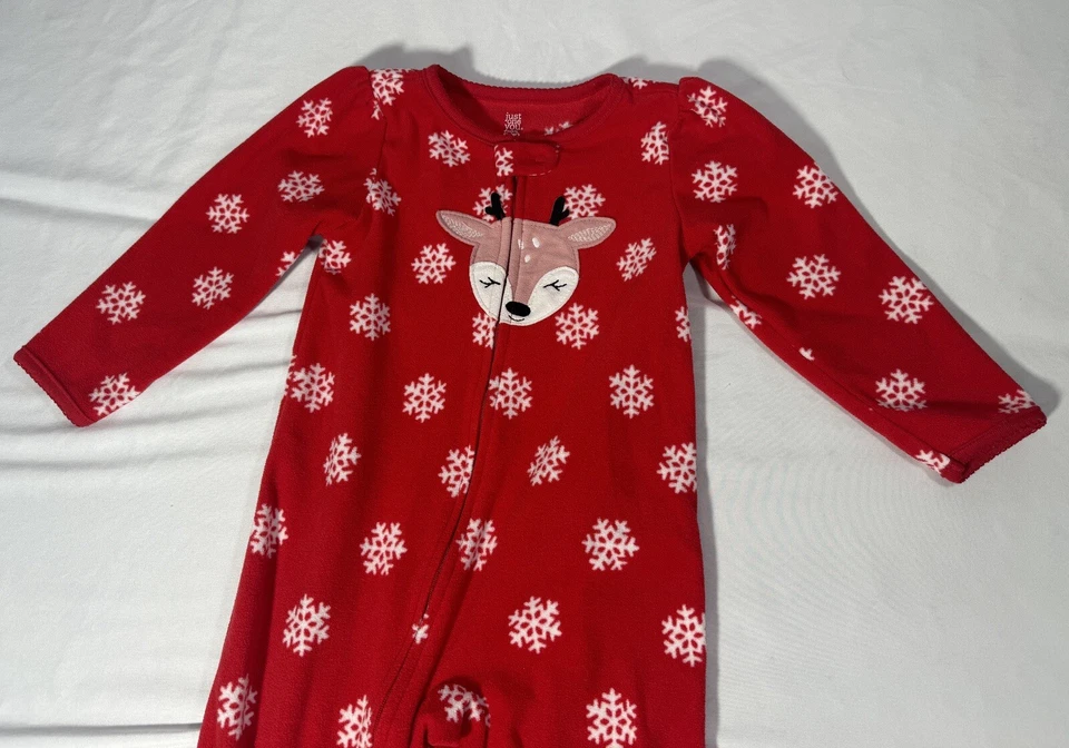 Carter’s Navidad Reno Pijama Patas Vellón Dormir Copo de Nieve Cremallera Niñas 2T Foto 3 de 4