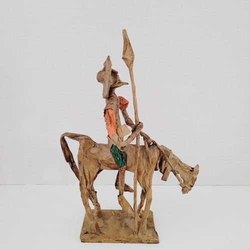 Don Quixote On Horse Paper Mache Statue Folk Art Cervantes' Spanish Tale 9" Tall - Picture 5 of 10
