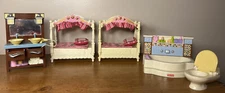 Fisher Price LOVING FAMILY Doll House parts LOT- Bedroom & Bathroom Furniture