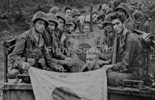 WW2 Picture Photo US Soldiers w Japan Flag after won a battle 3207