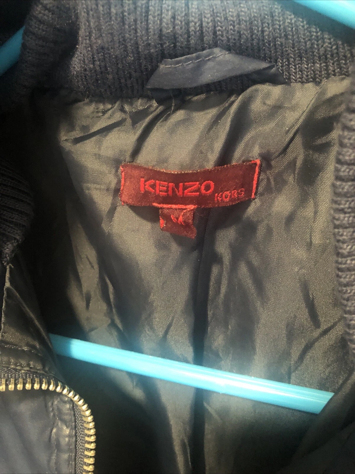 KENZO KORS blu piumino imbottito cappuccio giacca invernale cappotto medio donna