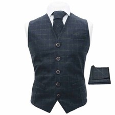 Heritage Check Navy Blue Waistcoat, Tie  Pocket Square Set