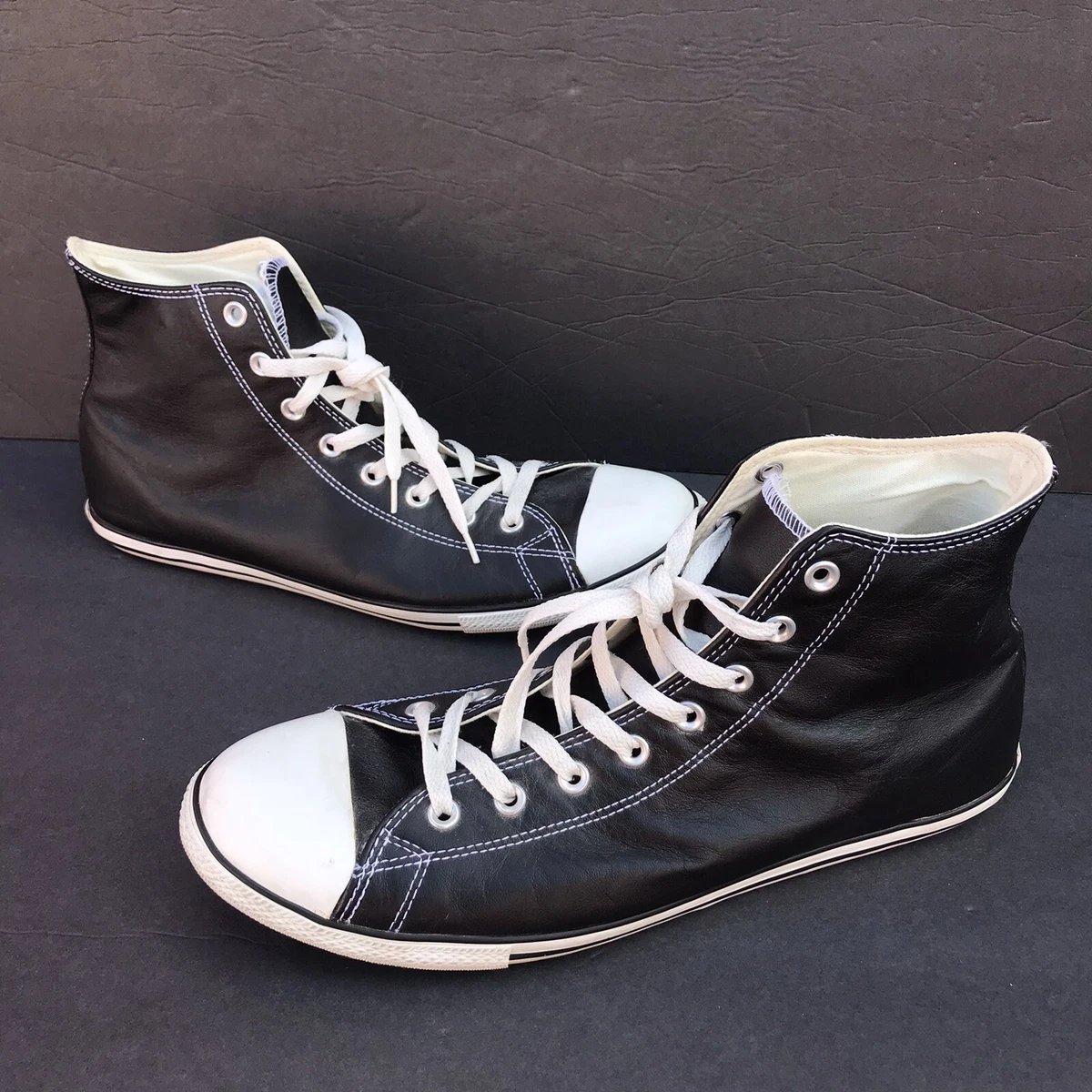 Converse All Chuck Taylor Black Leather Slim High Tops Men Size 13 Women 15 | eBay