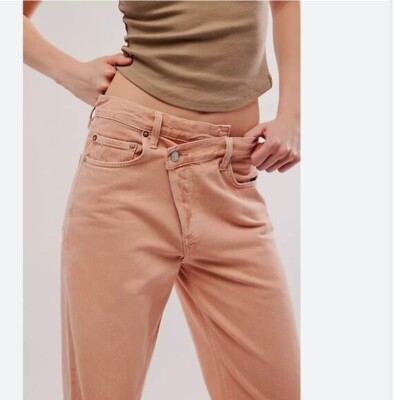 NWOT $260 AGOLDE X FREE PEOPLE Pink Salt Criss-Cross Upsized Jeans 32