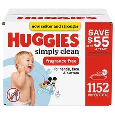 Huggies Simply Clean Unscented Baby Wipes, 18 pk., 1152 Wipes