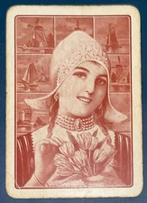 EW393 Swap Playing Cards 1 OLD ENGLISH WIDE DUTCH GIRL  WITH TULIPS BROWN