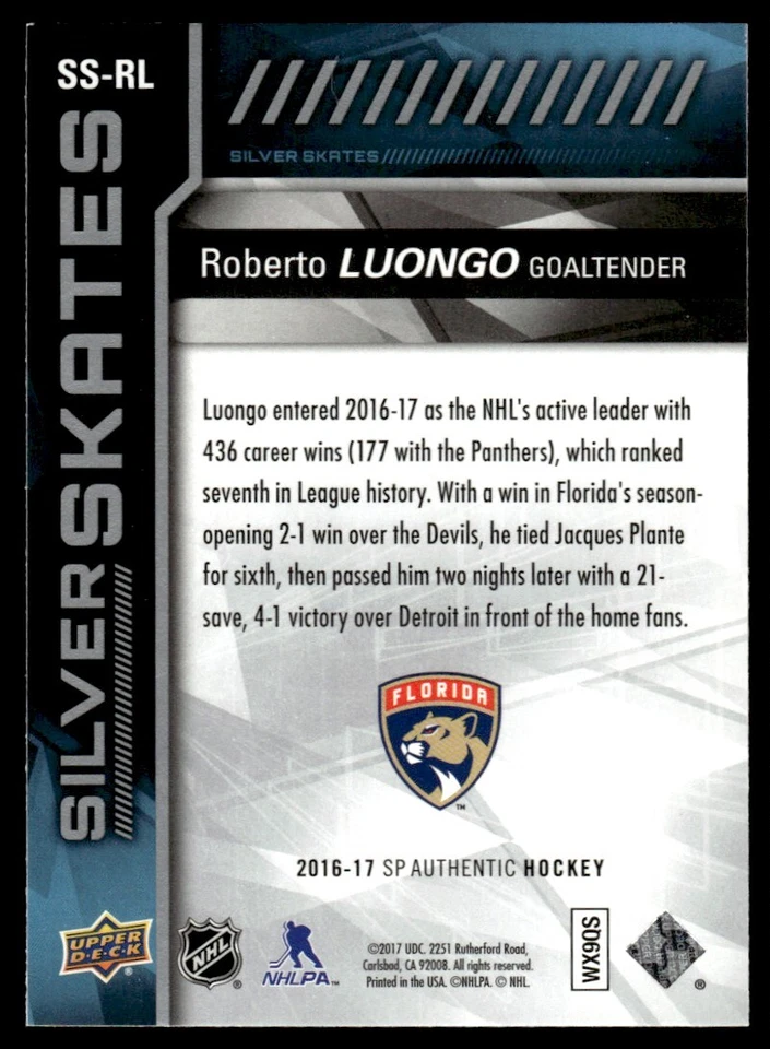 2016-17 SP Authentic Silver Skates Roberto Luongo Florida Panthers #SS-RL - Image 2 of 2