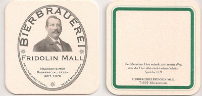 Mall-Bräu, Meckesheim - beer mat ''Fridolin Mall''