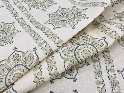 Madeaux by Richard Smith Medallion Motif Stripe Print- Bosphorous Mineral 3.5 yd - 第 1/6 張圖片
