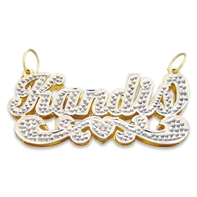 10K Gold Personalized 3D Double Plates Iced-Out Name Charm