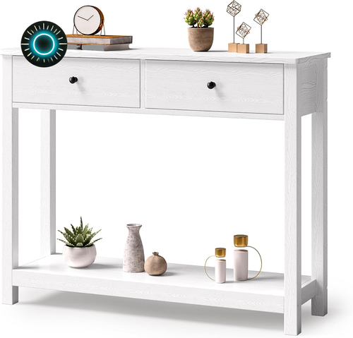 Console Table with Drawers Sofa Table with Storage Shelves 2-Tier Wooden Entrywa