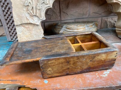 Ancient Old Wooden Gold Hand Crafted Indian Kitchen Spices Box