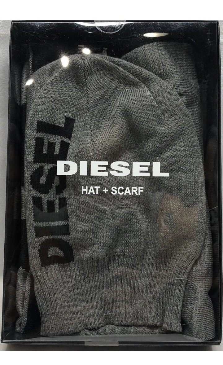 Diesel Colorblock Hat and Scarf Set Color Grey & Black for  display picture 1