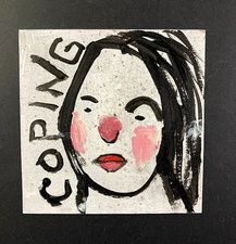 Original Portrait Painting Primitive Expressive Woman Coping Wall Art Miz Katie