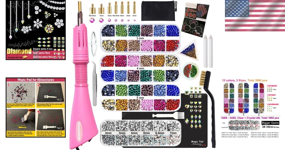 Kit de diamantes de imitación Hotfix de 5 estrellas - Incluye recogedor de gemas y pinzas, 5679 piezas en total Foto 2 de 4
