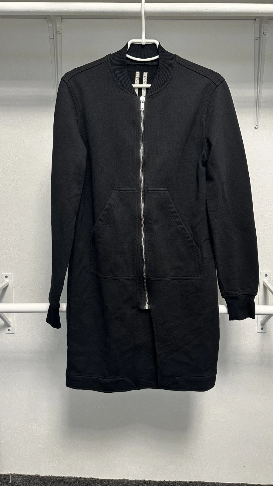 Giacca lunga Rick Owens in cotone con zip nera taglia S
