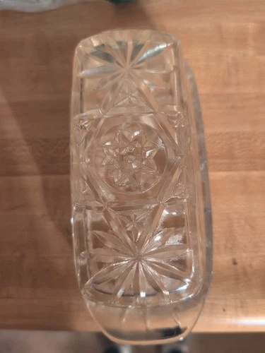 Anchor Hocking Star of David Cut Glass Butter Dish with Lid Vintage MCM