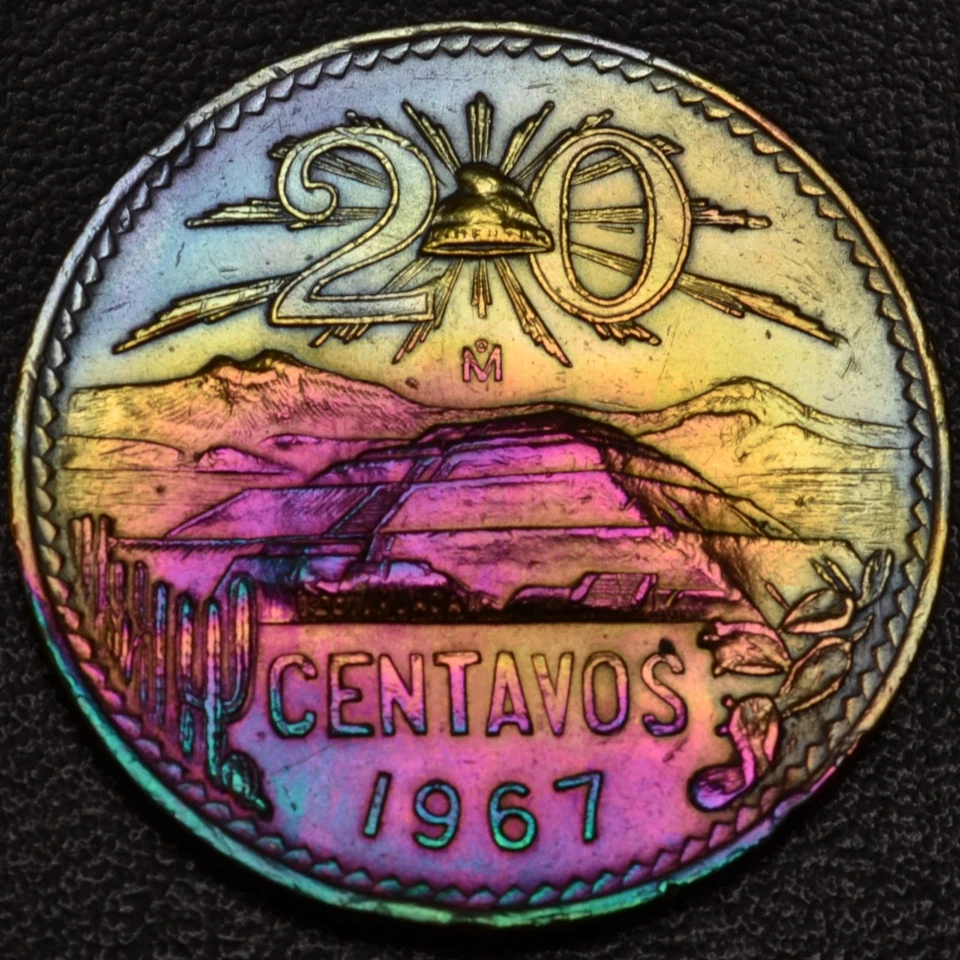 1967 Mexico 20 Centavos GORGEOUS RAINBOW TONING OBV & REV (L48-32) - Image 2 of 3