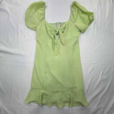 BCBGeneration Butterfly Green Mini Dress Short Puff Sleeve Bow Size S