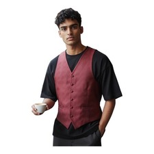 Perry Ellis Mens Formal Tuxedo Vest Fit All 37-50 Maroon Black Geometric L14 5