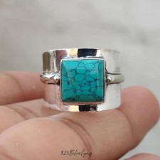 Turquoise Gemstone Ring: Handmade 925 Sterling Silver Boho Band