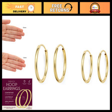 14k Gold Thin Endless Hoop Earrings Set - 10mm 12mm Small Sizes, Lightweight,