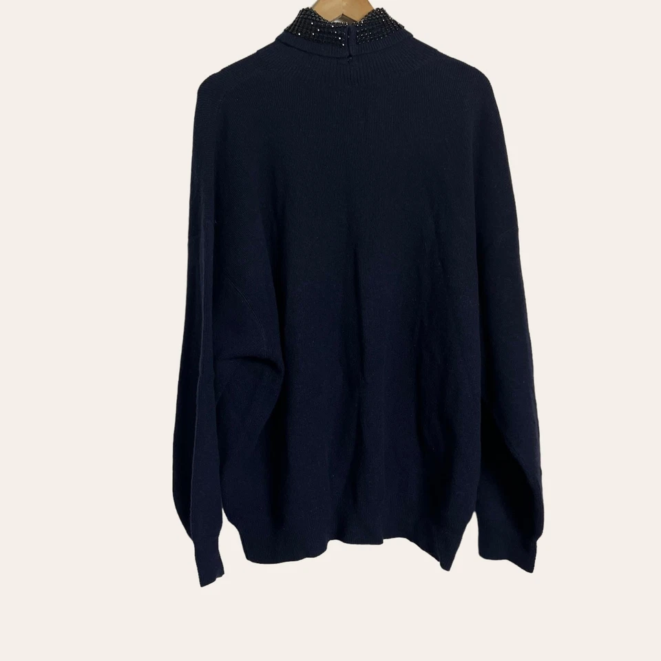 Suéter Alexander Wang Azul Marino Cuello Cristal Lana Cuello Alto Talla L Foto 4 de 4