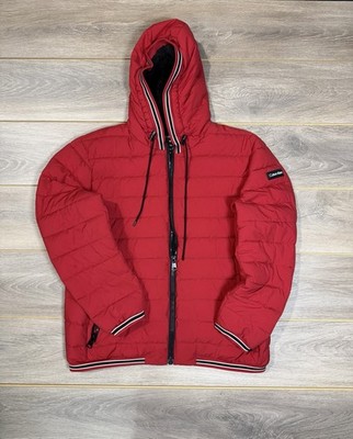 Calvin Klein Men s XL Red Puffer Jacket Infinite Stretch Water Resistant Hooded